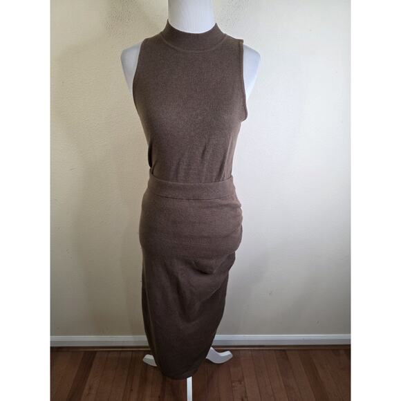 EXPRESS Mocha Brown Knit Duster Sweater Cardigan Skirt, and Tank Wool Small 3 Pc - Picture 7 of 16
